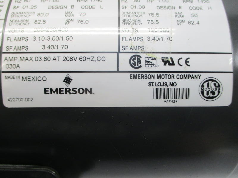 US MOTORS U1E2DC AF42 208-230/460V 3.10-3.00/1.50A NSNP