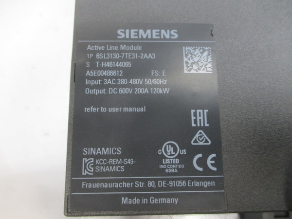 SIEMENS 6SL3130-7TE31-2AA3 380-480VAC 200A UNMP