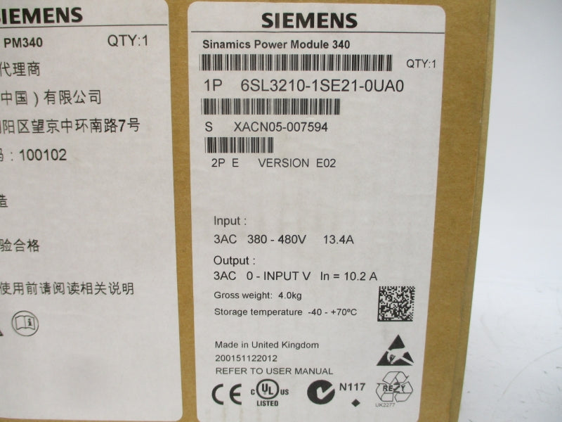 SIEMENS 6SL3210-1SE21-0UA0 380-480VAC 13.4A NSMP