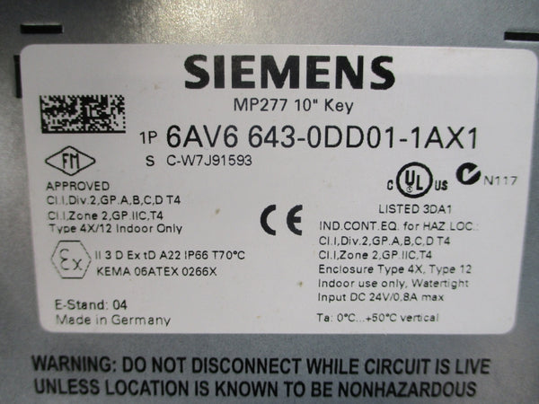 SIEMENS 6AV6643-0DD01-1AX1 24VDC 0.8A NSNP