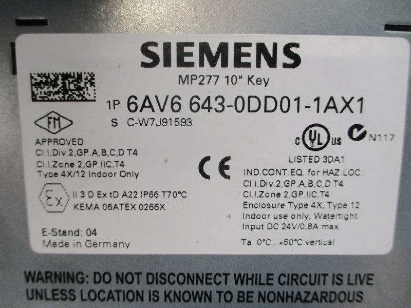 SIEMENS 6AV6643-0DD01-1AX1 24VDC 0.8A NSNP