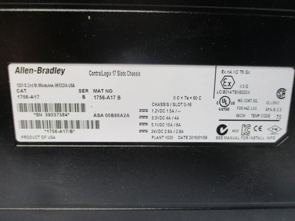 ALLEN BRADLEY 1756-A17 SER. B 24VDC 15A NSMP