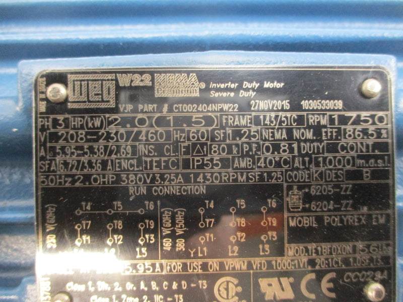 WEG CT002404NPW22 208-230/460V 5.95-5.38/2.69A NSNP