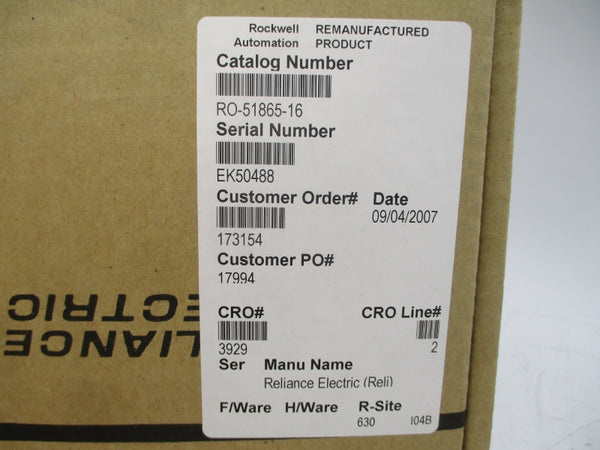 RELIANCE ELECTRIC 0-51865-16 REMAN