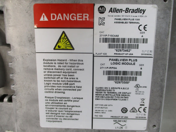 ALLEN BRADLEY 2711P-T15C4A8 SER. A 100-240VAC 1.3-0.65A NSNP