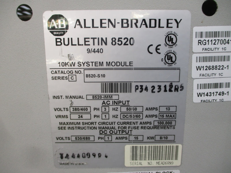 ALLEN BRADLEY 8520-S10 SER. C 380/460VAC 13A UNMP