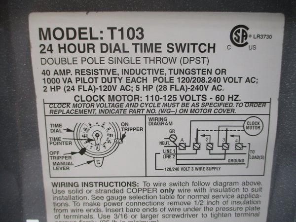 INTERMATIC T103-70 120/240VAC 24A 24H NSMP