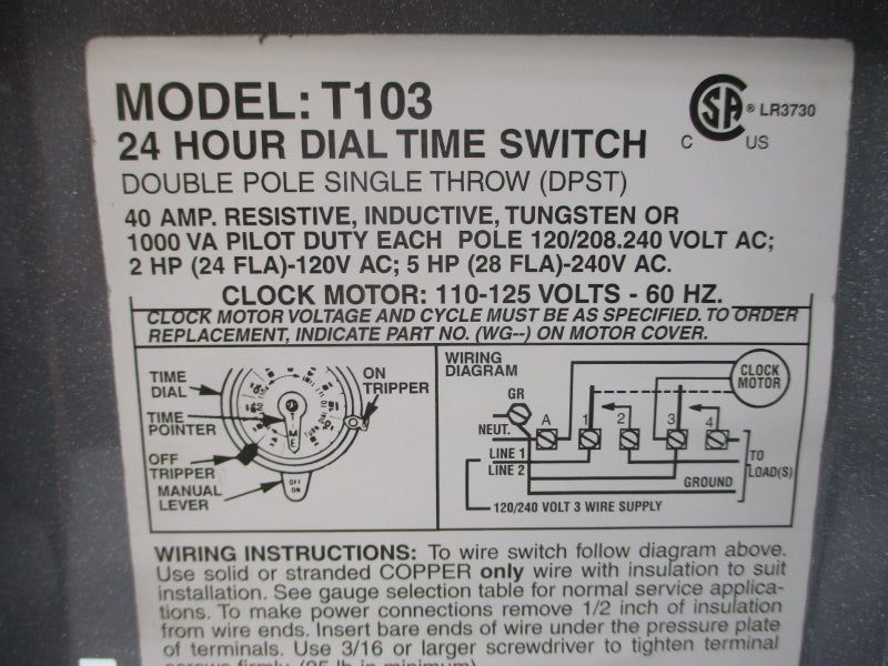 INTERMATIC T103-70 120/240VAC 24A 24H NSMP