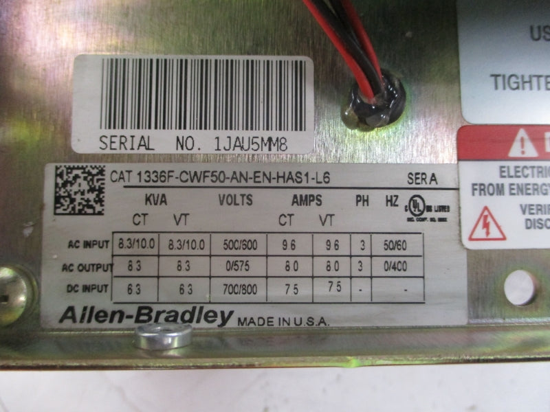 ALLEN BRADLEY 1336F-CWF50-AN-EN-HAS1-L6 SER. A 500/600VAC 9.6A UNMP