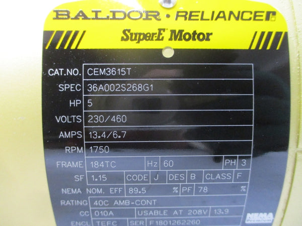 BALDOR CEM3615T 36A002S268G1 230/460V 13.4/6.7A NSNP