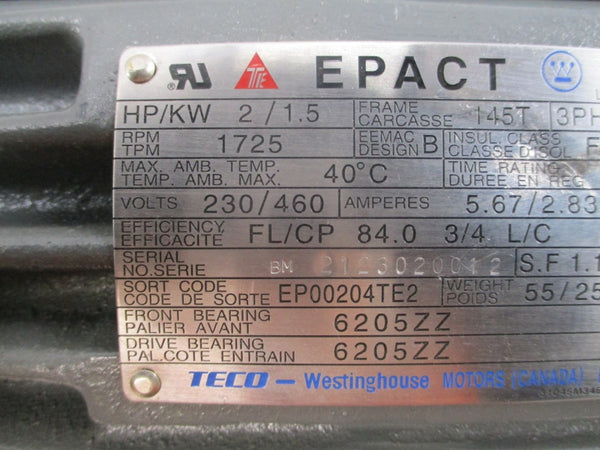 TECO-WESTINGHOUSE EP00204TE2 230/460V 5.67/2.83A NSNP