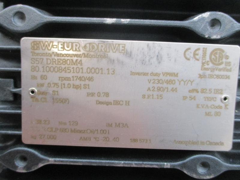 SEW-EURODRIVE S57DRE80M4 230/460V 2.90/1.44A NSNP