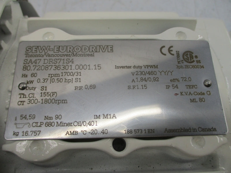 SEW-EURODRIVE SA47DRS71S4 230/460V 1.84/0.92A NSNP