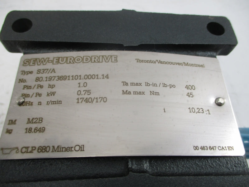 SEW-EURODRIVE S37DRE80M4 230/460V 2.90/1.44A NSNP