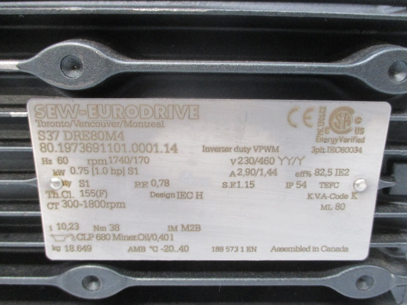 SEW-EURODRIVE S37DRE80M4 230/460V 2.90/1.44A NSNP