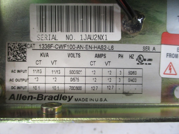 ALLEN BRADLEY 1336F-CWF100-AN-EN-HAS2-L6 SER. A 500/600VAC 12A NSNP