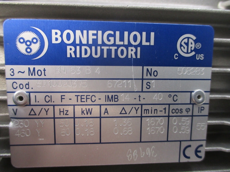 BONFIGLIOLI BN63B4 8D10020375 230/460V 1.36/0.68A NSNP