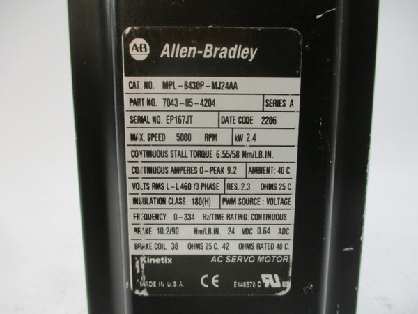 ALLEN BRADLEY MPL-B430P-MJ24AA SER. A 460VAC 9.2A NSNP