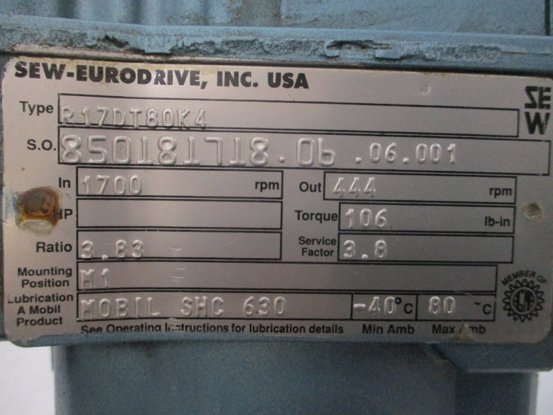 SEW-EURODRIVE DFT80K4 R17DT80K4 230/460V 2.90/1.45A NSNP