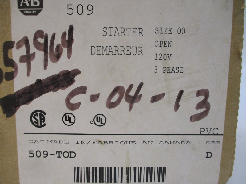 ALLEN BRADLEY 509-TOD SER. D 110/120V 32A (BR/WH) NSMP