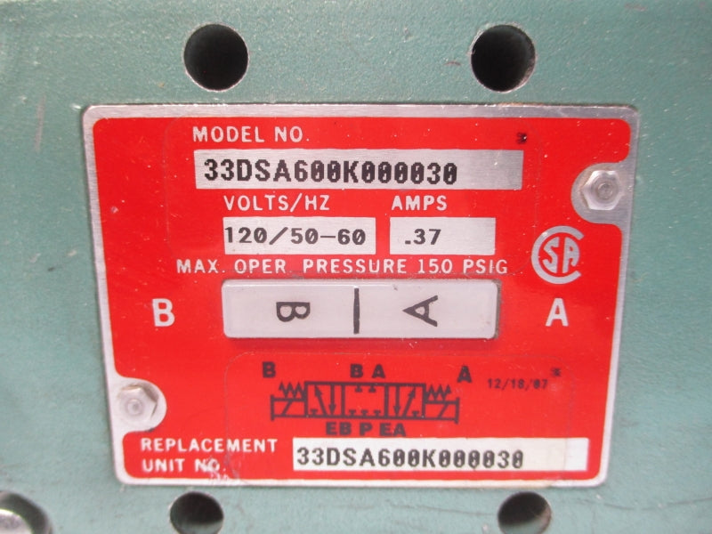 NUMATICS 33DSA600K000030 120V .37A 150PSI NSNP