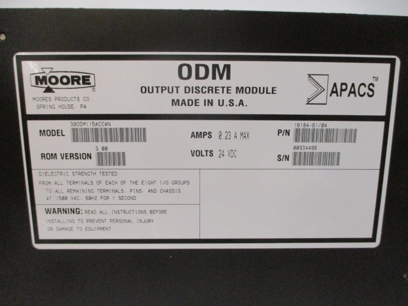 MOORE 39ODM115ACCAN 16184-61/04 24VDC 0.23A REV. 3.00 NSNP