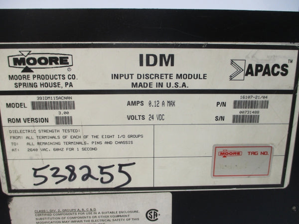 MOORE 39IDM115ACNAN 16107-21/04 24VDC 0.12A REV. 3.00 UNMP