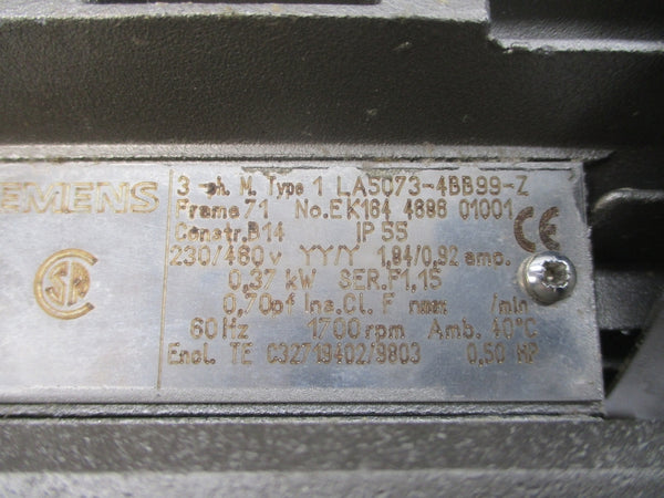 SIEMENS 1LA5073-4BB99-Z SK1S40F-71L/4 230/460V 1.84/0.92A UNMP