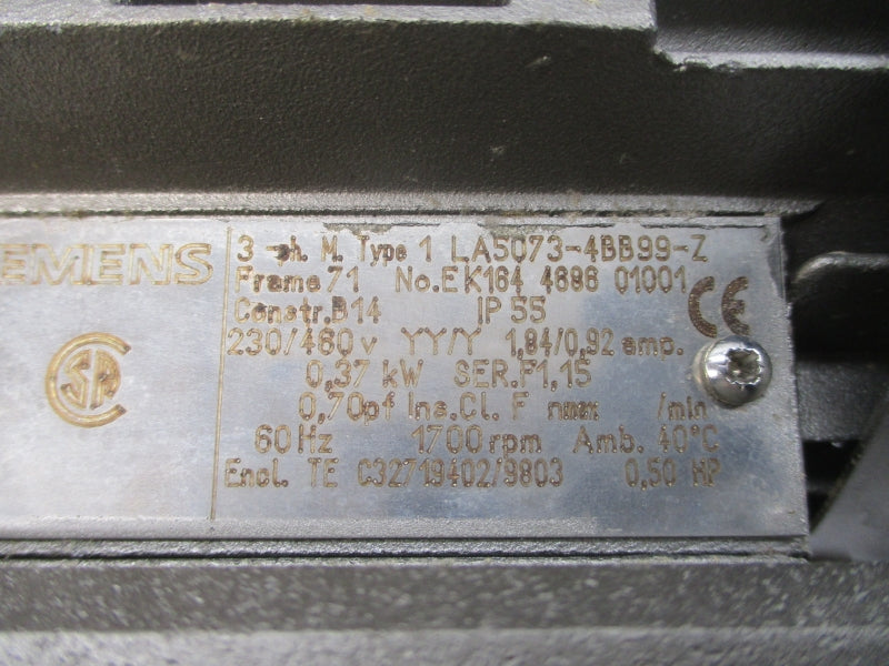 SIEMENS 1LA5073-4BB99-Z SK1S40F-71L/4 230/460V 1.84/0.92A UNMP