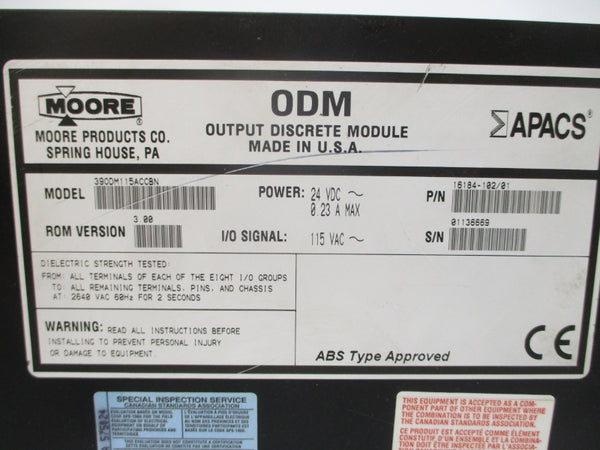 MOORE 39ODM115ACCBN 16184-102/01 115VAC 0.23A REV. 3.00 UNMP