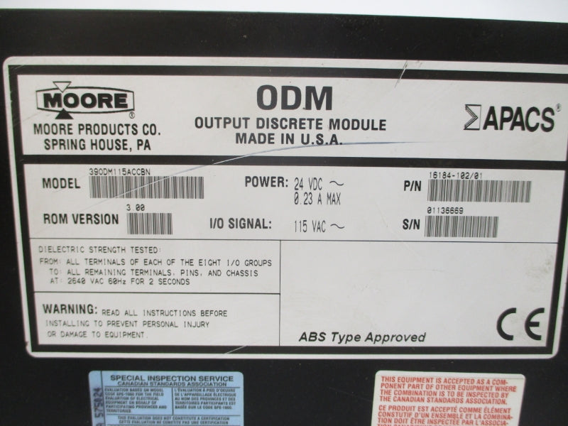 MOORE 39ODM115ACCBN 16184-102/01 115VAC 0.23A REV. 3.00 UNMP