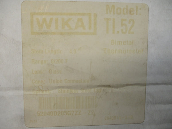 WIKA TI.52 52040D205G7ZZ-Z2  0/200'F 4" NSMP