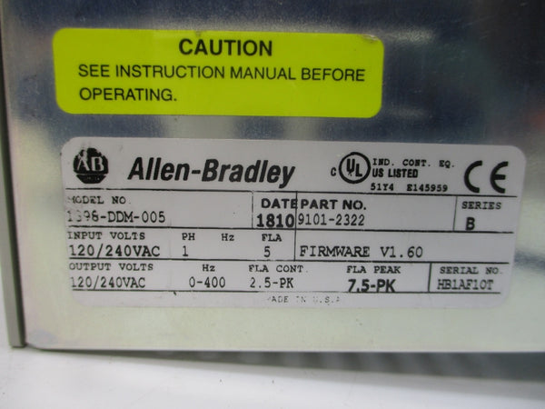 ALLEN BRADLEY 1398-DDM-005 SER. B F/W V1.60 120/240VAC 5A NSMP