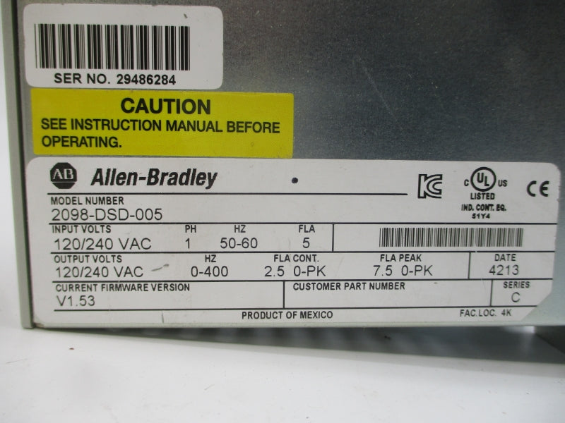 ALLEN BRADLEY 2098-DSD-005 SER. C F/W V1.53 120/240VAC 5A NSNP