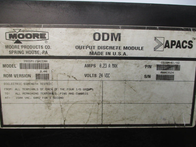 MOORE 39ODM115ACCAN 16184-61/02 24VDC 0.23A REV. 3.00A UNMP