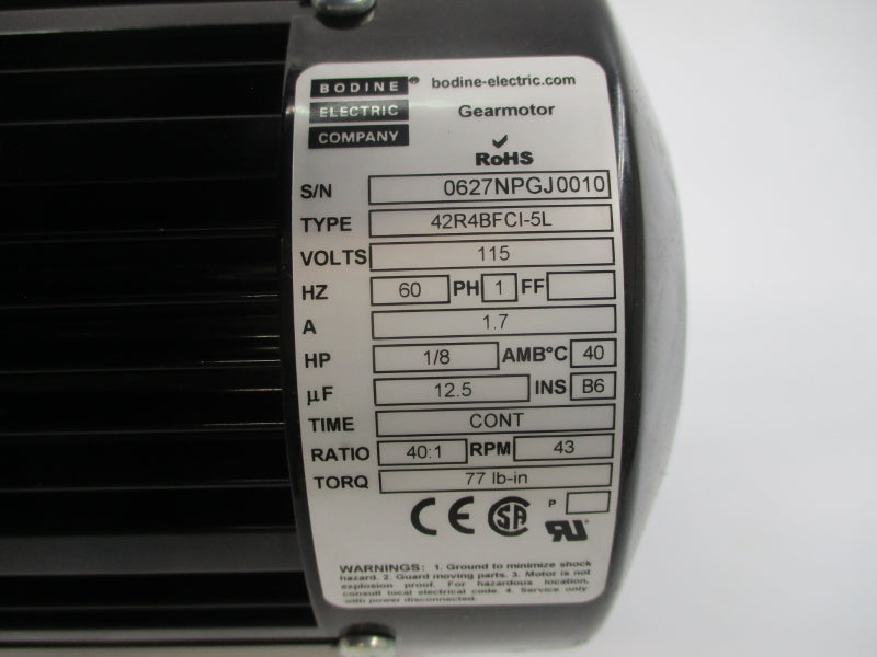 BODINE ELECTRIC 42R4BFCI-5L 0627NP 115V 1.7A NSMP