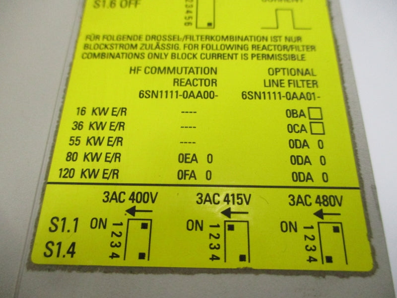 SIEMENS 6SN1145-1BA01-0BA2 480VAC NSNP
