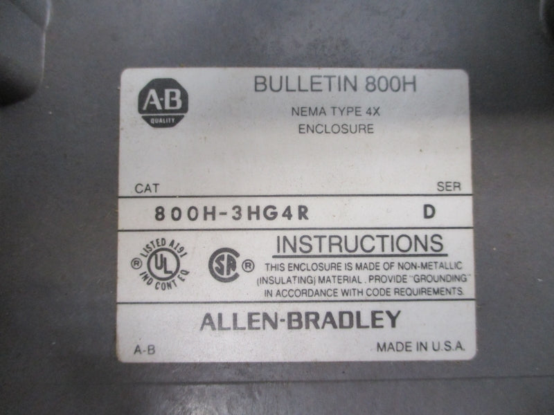 ALLEN BRADLEY 800H-3HG4R SER. D (BR/WH) NSMP