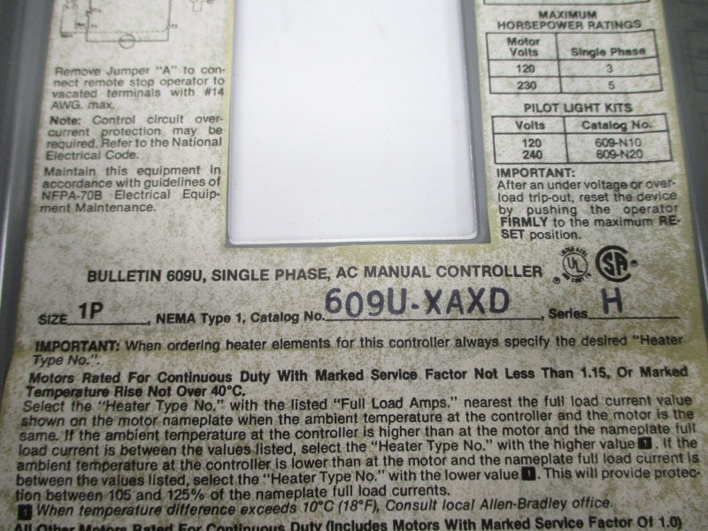 ALLEN BRADLEY 609U-XAXD SER. H 110/115-120V (BR/YL) NSMP