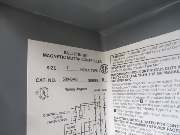 ALLEN BRADLEY 509-BAB SER. B 460-480V 27A NSNP