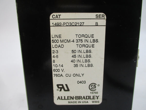 ALLEN BRADLEY 1492-PD3C2127 SER. B 600V 760A NSNP