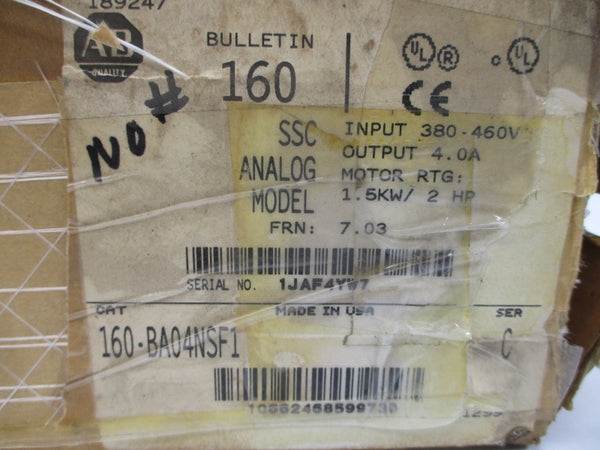 ALLEN BRADLEY 160-BA04NSF1 SER. C F/W 7.03 380-460V 4.6A (BR/WH) NSMP