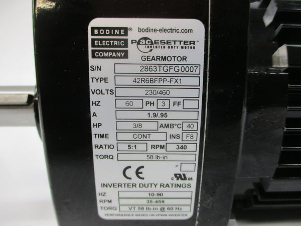 BODINE ELECTRIC 2863 42R6BFPP-FX1 230/460V 1.9/.95A NSNP