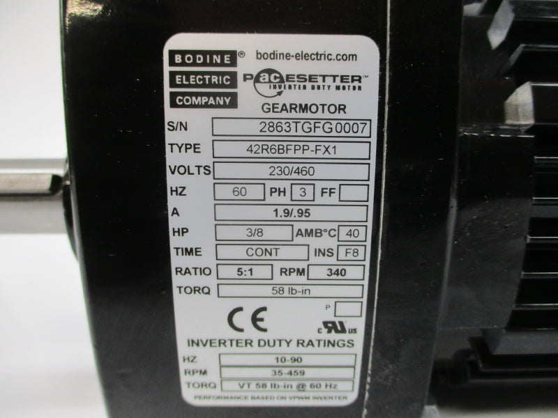 BODINE ELECTRIC 2863 42R6BFPP-FX1 230/460V 1.9/.95A NSNP