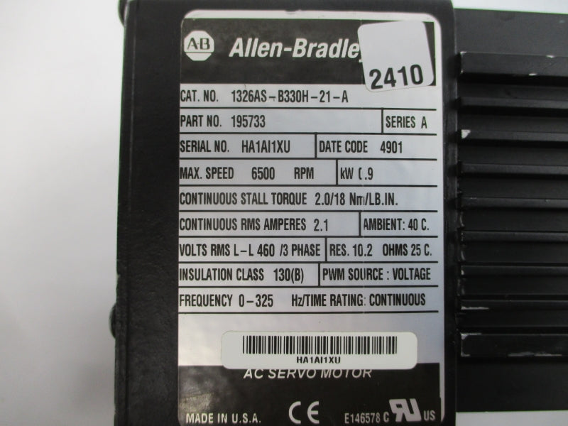 ALLEN BRADLEY 1326AS-B330H-21-A SER. A 460VAC 2.1A NSNP