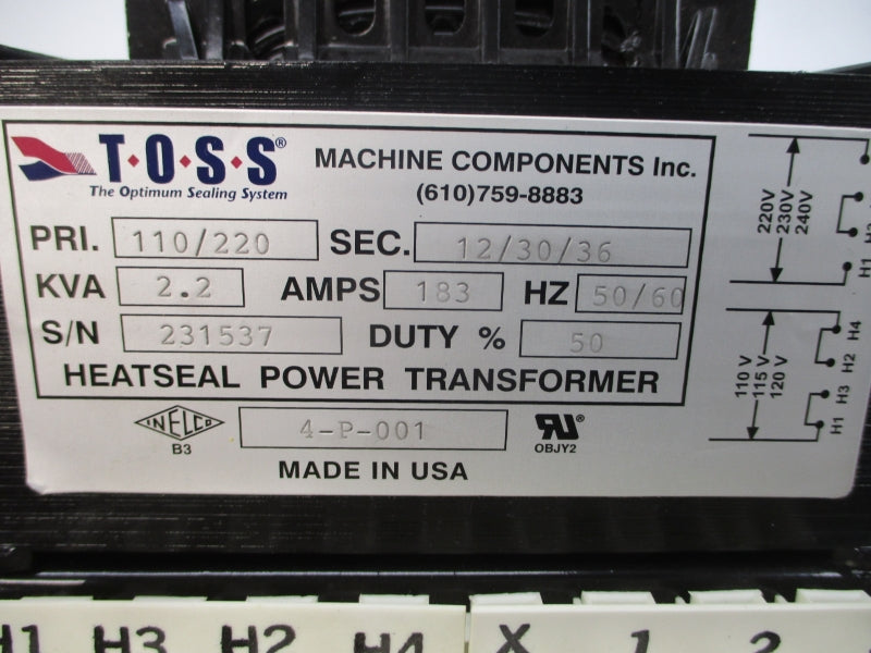 TOSS MACHINE COMPONENTS 4-P-001 110/220V 183A NSNP