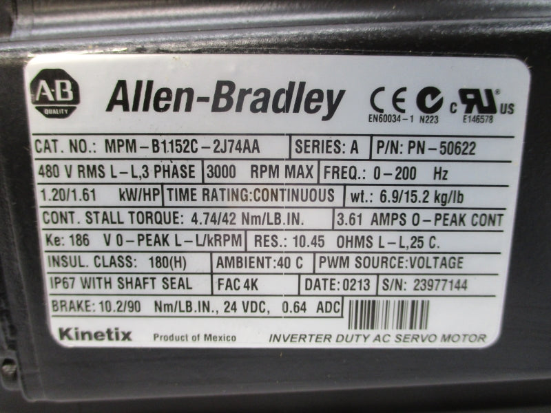 ALLEN BRADLEY MPM-B1152C-2J74AA SER. A 480VAC 3.61A NSMP