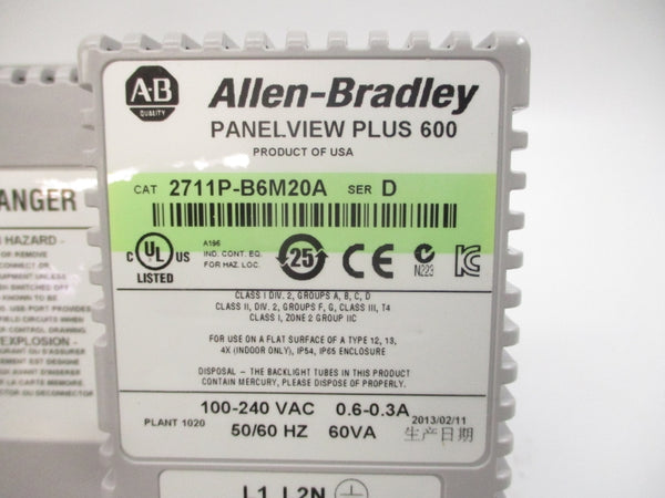 ALLEN BRADLEY 2711P-B6M20A SER. D 100-240VAC 0.6-0.3A NSMP
