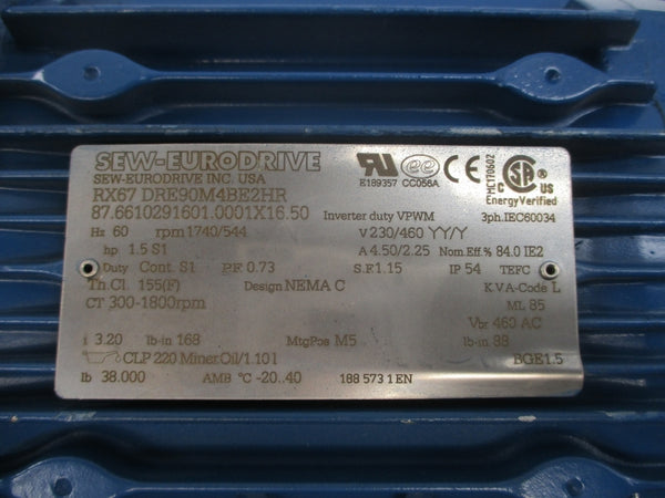 SEW-EURODRIVE RX67DRE90M4BE2HR 230/460V 4.50/2.25A NSNP