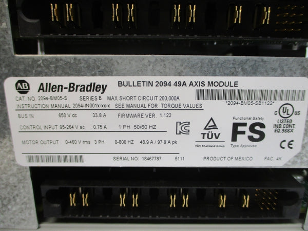 ALLEN BRADLEY 2094-BM05-S SER. B F/W 1.122 95-264VAC 33.8A NSMP